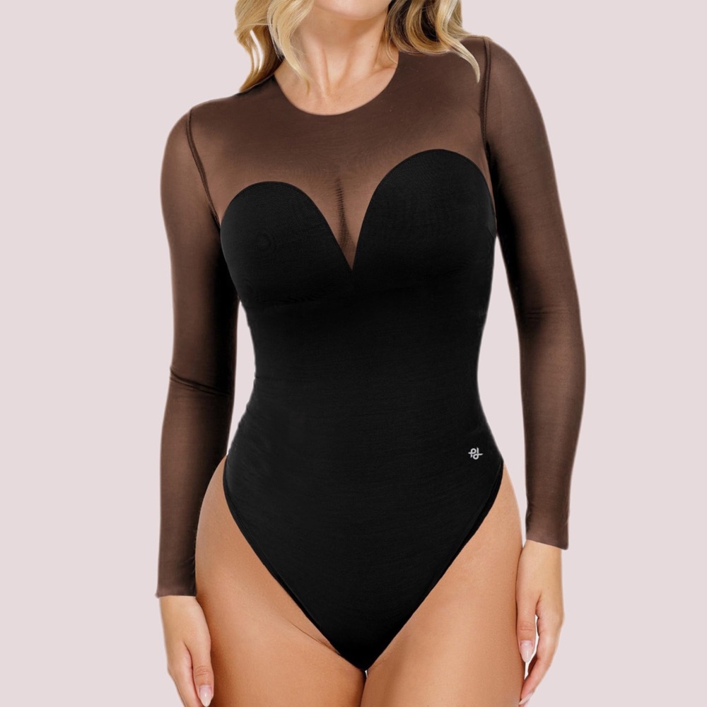 NWT Popilush Long Sleeve Mesh Shapewear Bodysuit - Lg
